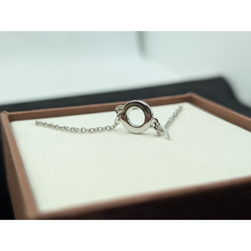 COACH Signature Circle Logo rhinestone Silver Necklace Open Damaged Box - Picture 10 of 12